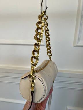 Manu Atelier Cream Leather Mini Cylinder Shoulder Bag