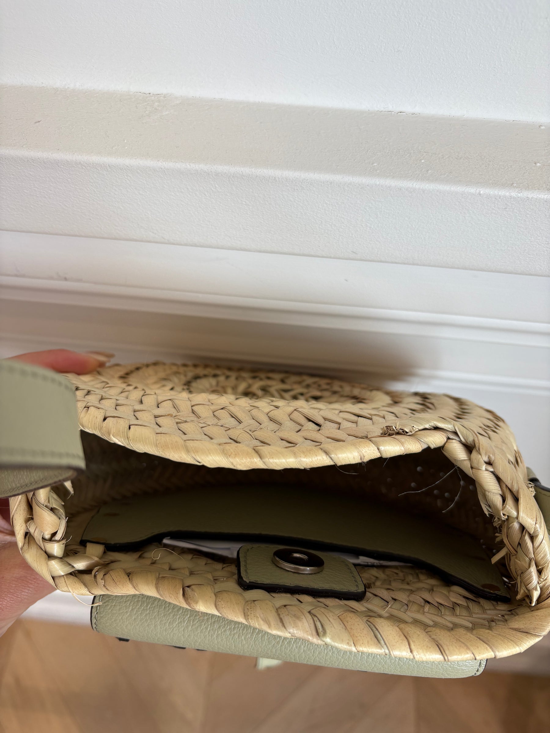 Chloé Raffia and Sage Leather Macie Bag