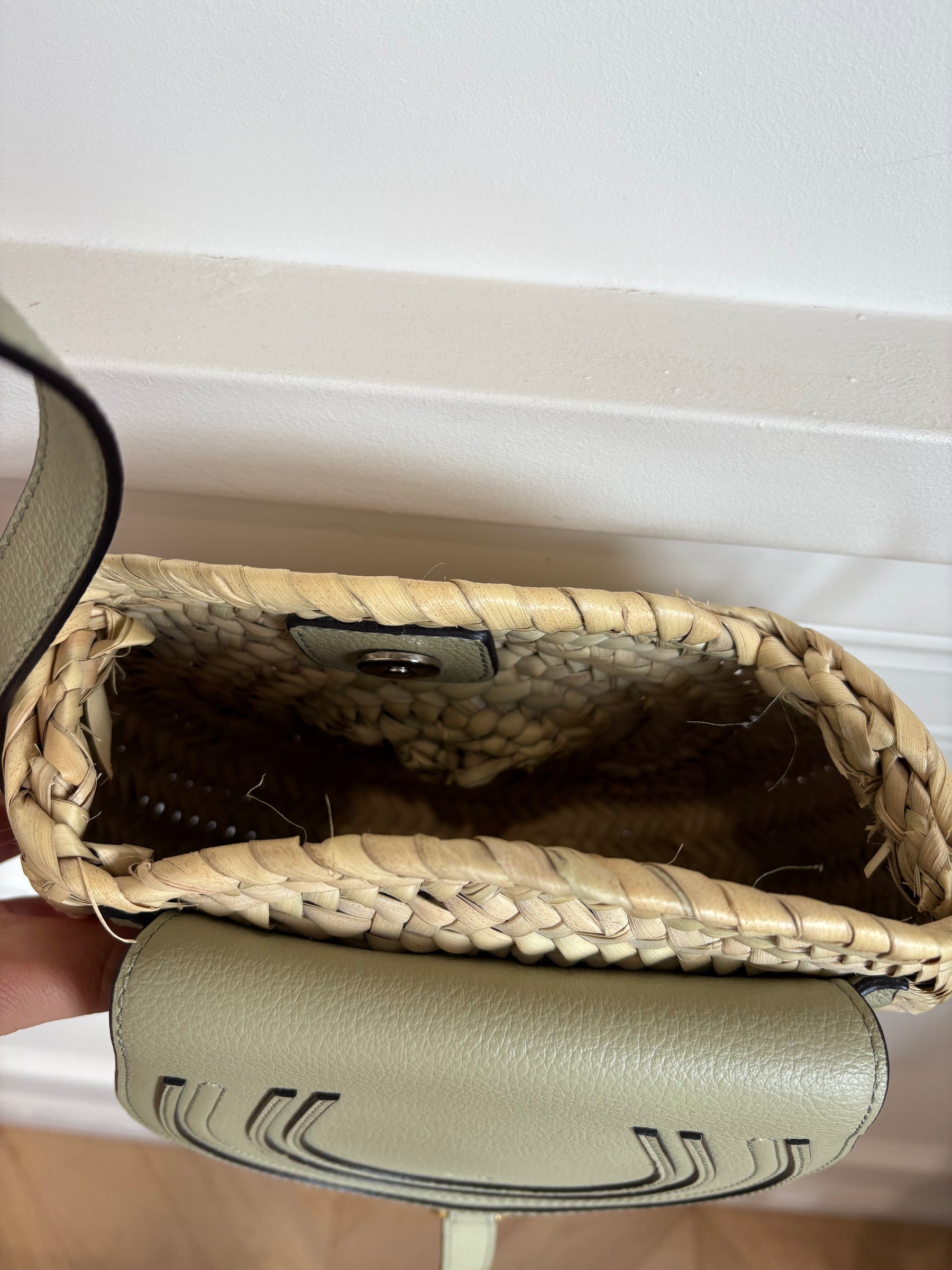 Chloé Raffia and Sage Leather Macie Bag