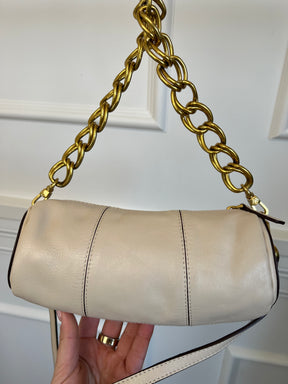 Manu Atelier Cream Leather Mini Cylinder Shoulder Bag