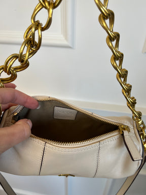 Manu Atelier Cream Leather Mini Cylinder Shoulder Bag