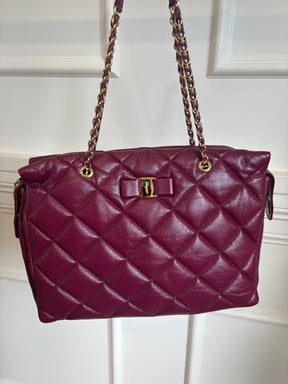 Salvatore Ferragamo Plum Quilted Leather Shoulder Tote