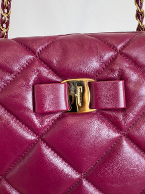 Salvatore Ferragamo Plum Quilted Leather Shoulder Tote