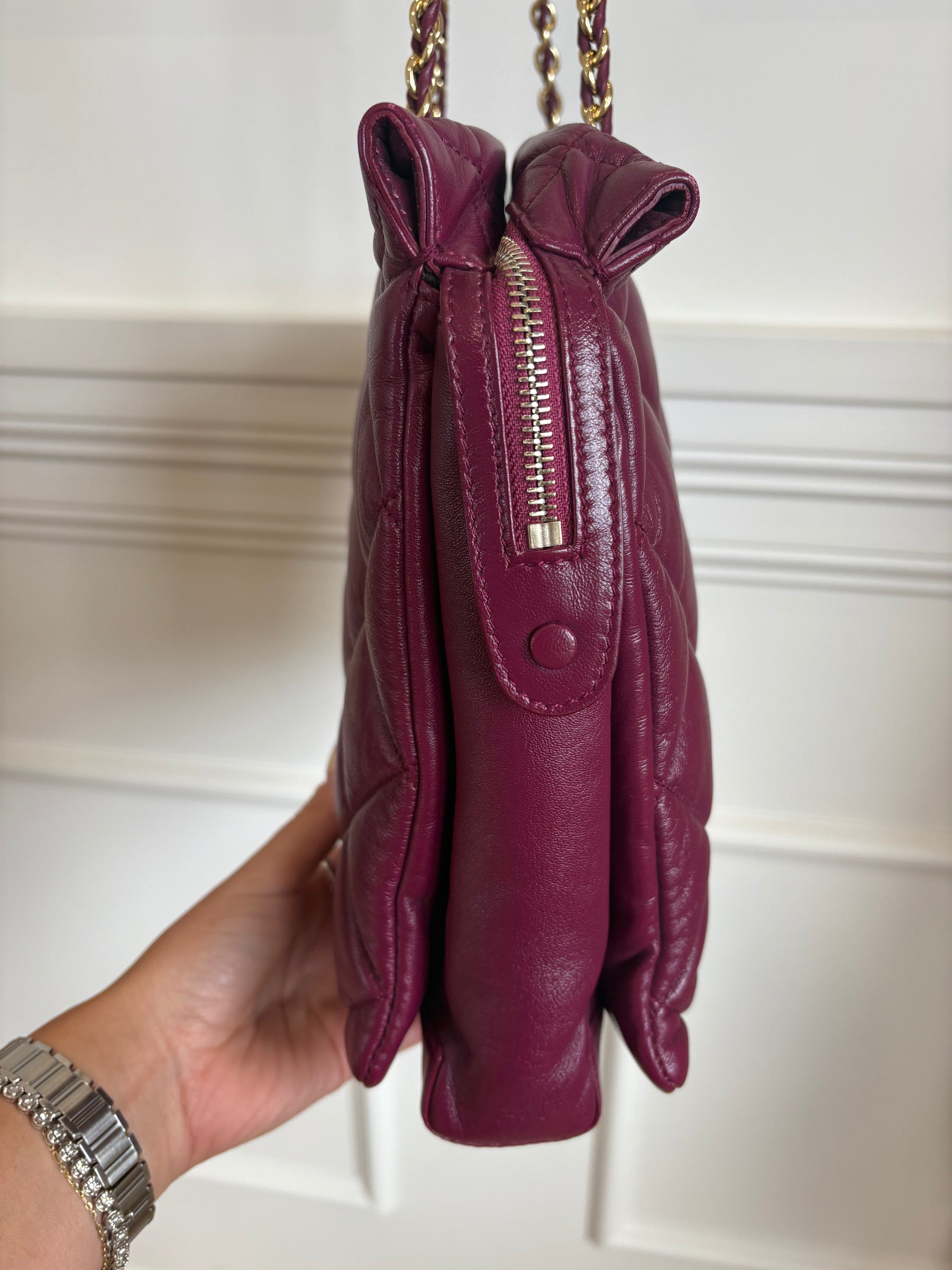 Salvatore Ferragamo Plum Quilted Leather Shoulder Tote
