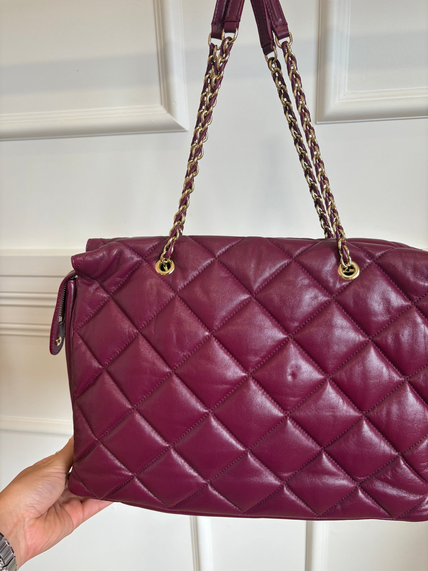 Salvatore Ferragamo Plum Quilted Leather Shoulder Tote