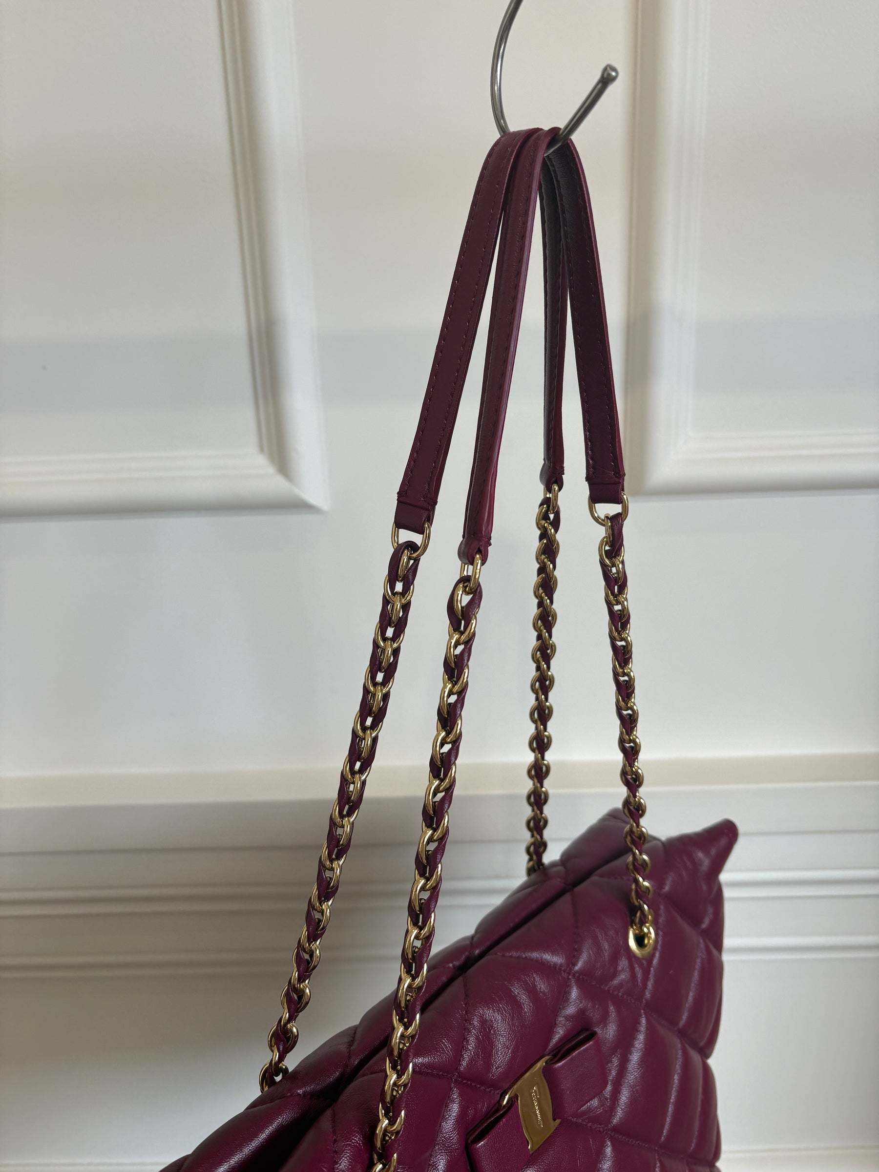 Salvatore Ferragamo Plum Quilted Leather Shoulder Tote