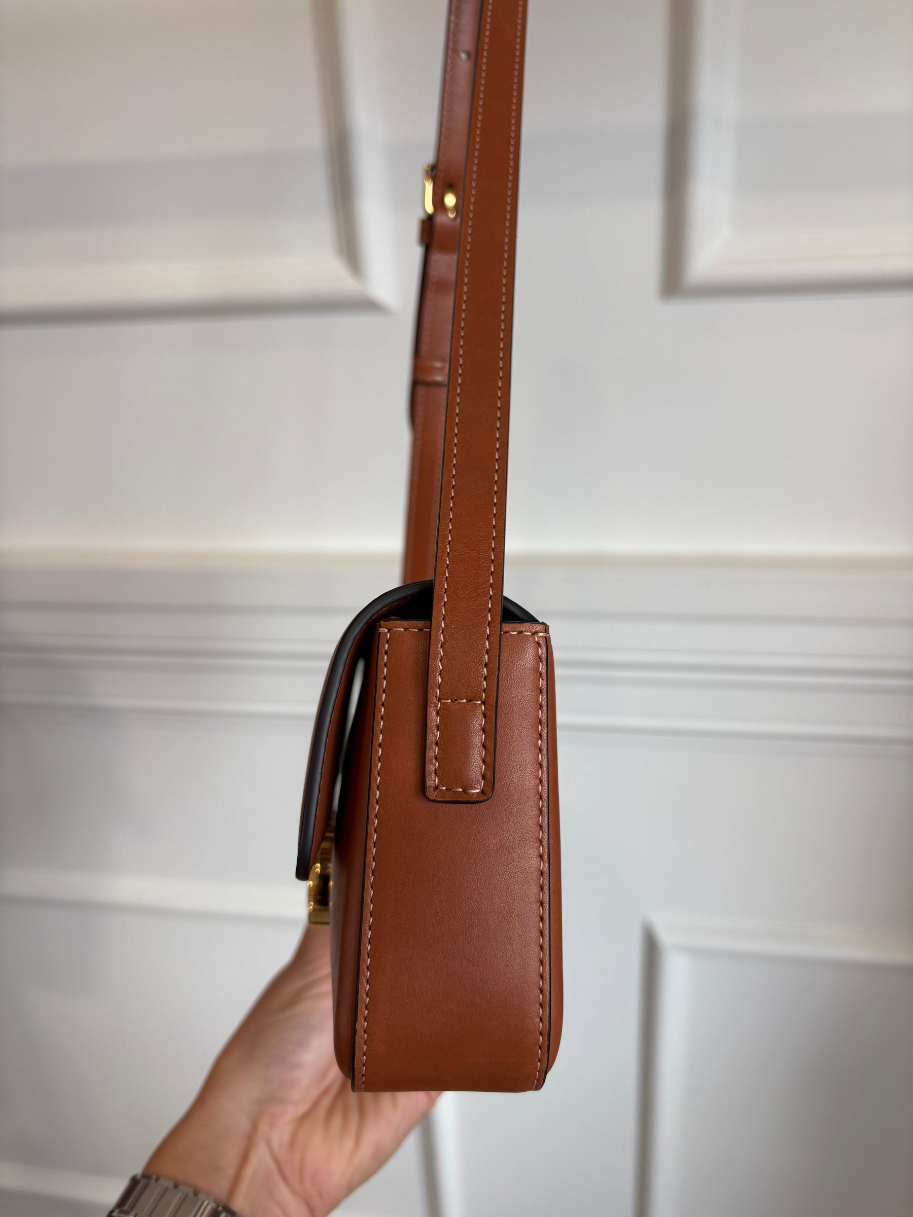 Celine Tan Leather Claude Triomphe Shoulder Bag