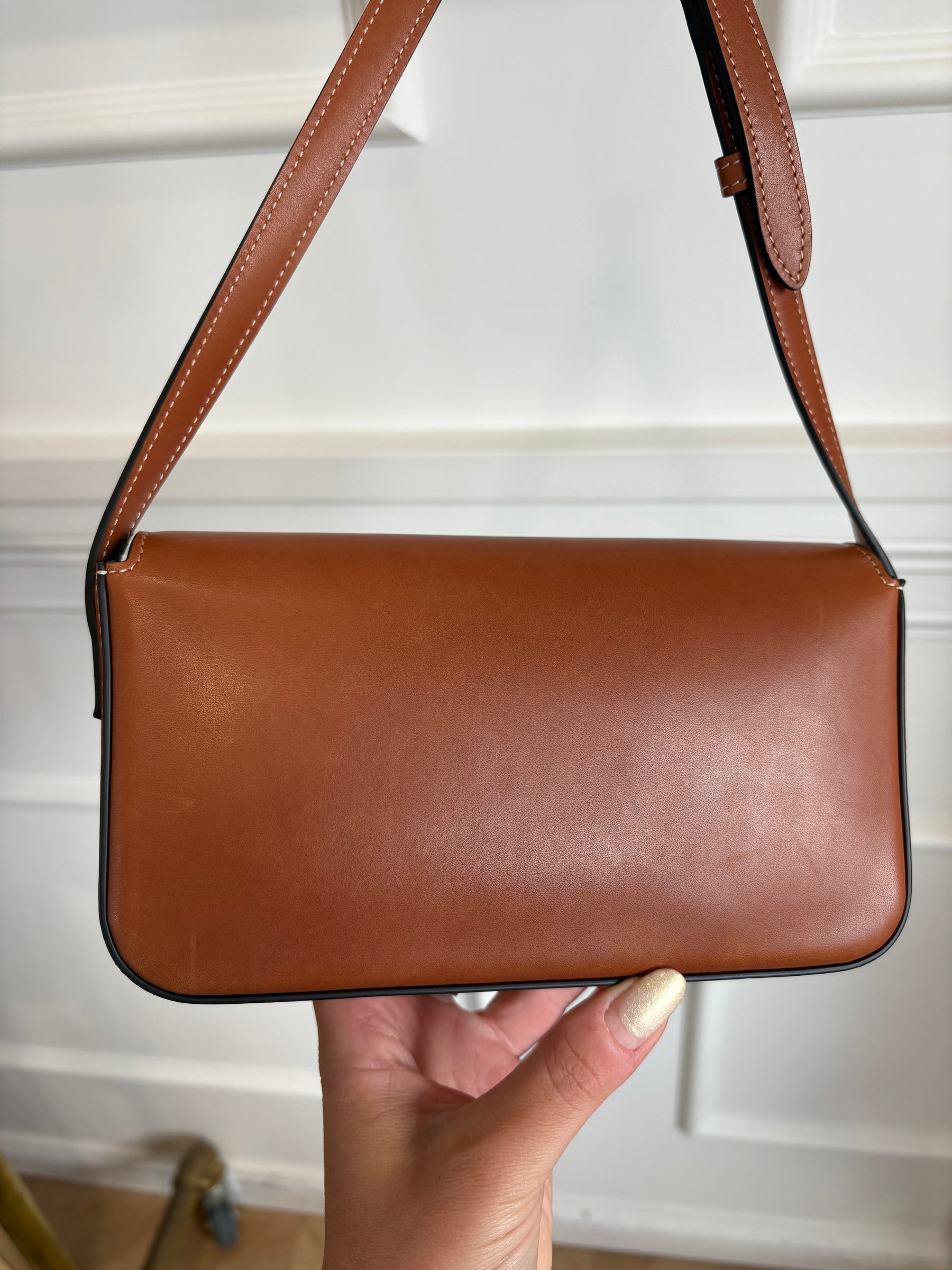 Celine Tan Leather Claude Triomphe Shoulder Bag