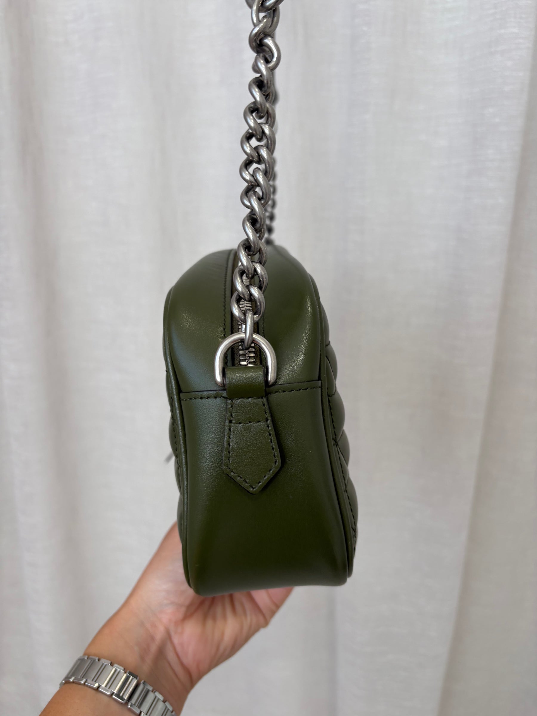 Gucci Khaki Quilted Marmont Camera Bag