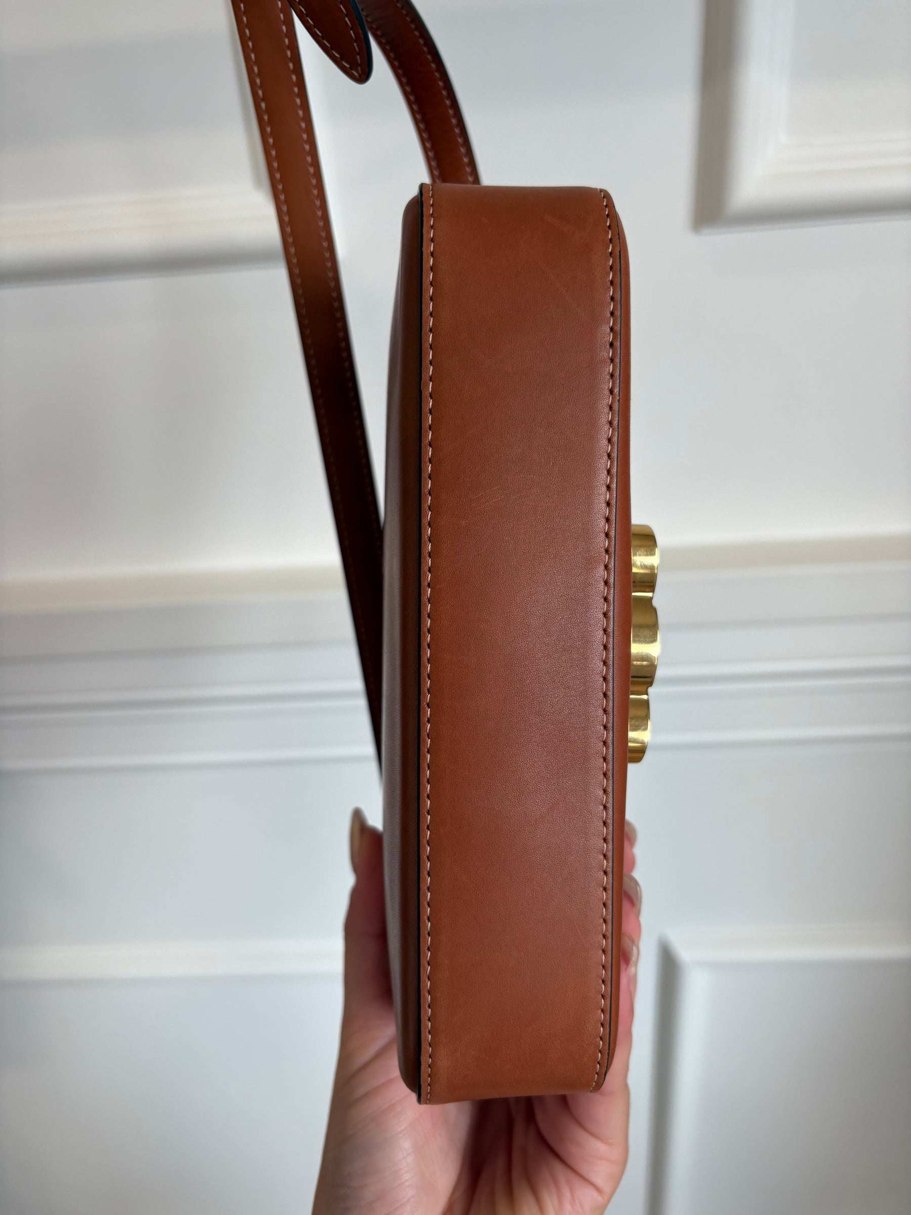 Celine Tan Leather Claude Triomphe Shoulder Bag