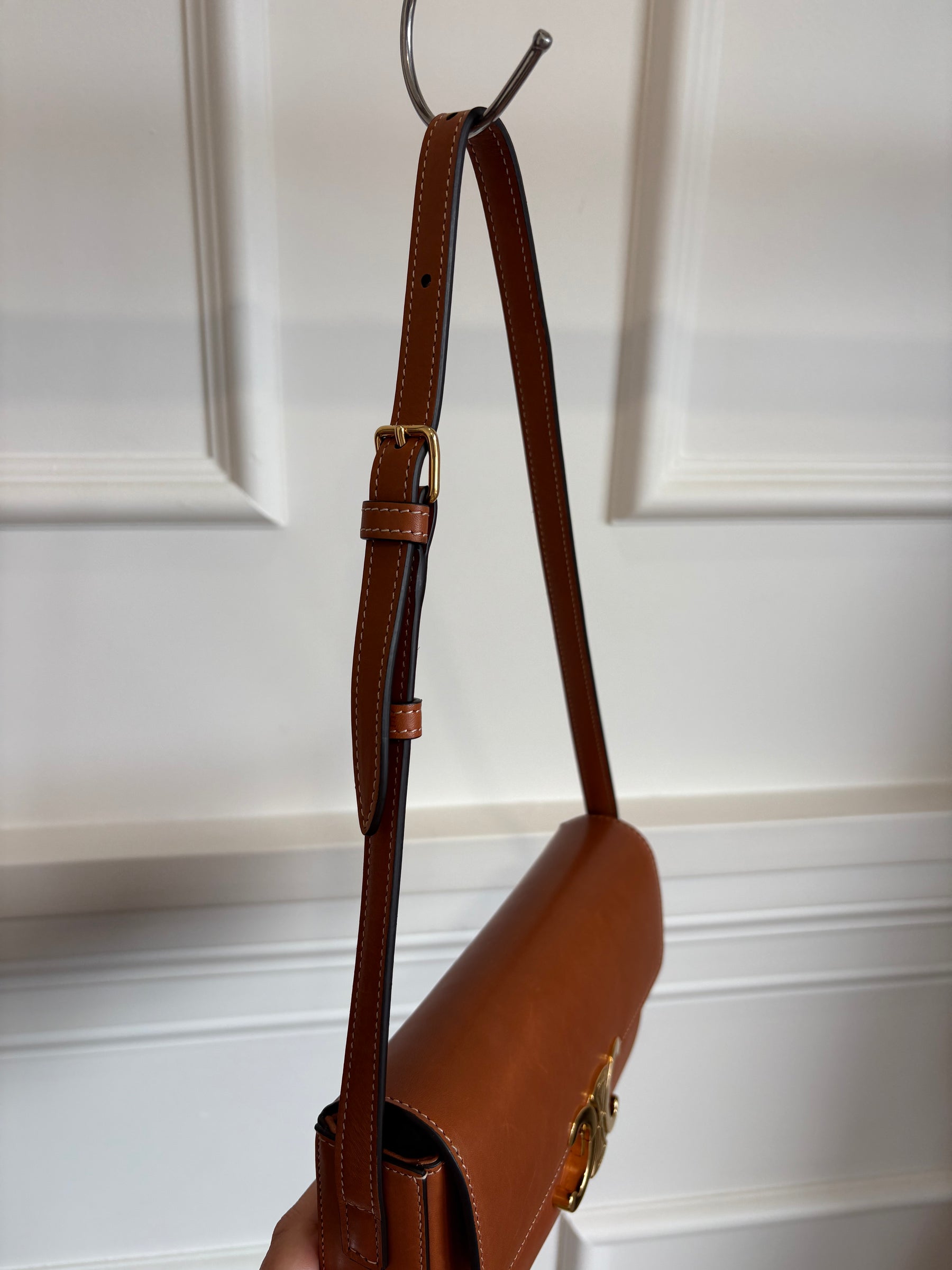 Celine Tan Leather Claude Triomphe Shoulder Bag