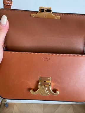 Celine Tan Leather Claude Triomphe Shoulder Bag