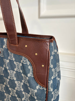 Celine Blue Denim Triomphe Logo Macadam Tote Bag