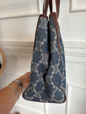 Celine Blue Denim Triomphe Logo Macadam Tote Bag