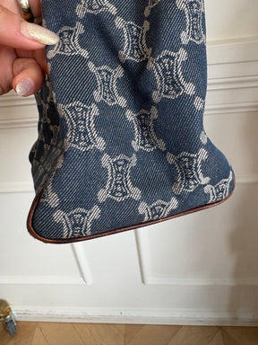 Celine Blue Denim Triomphe Logo Macadam Tote Bag