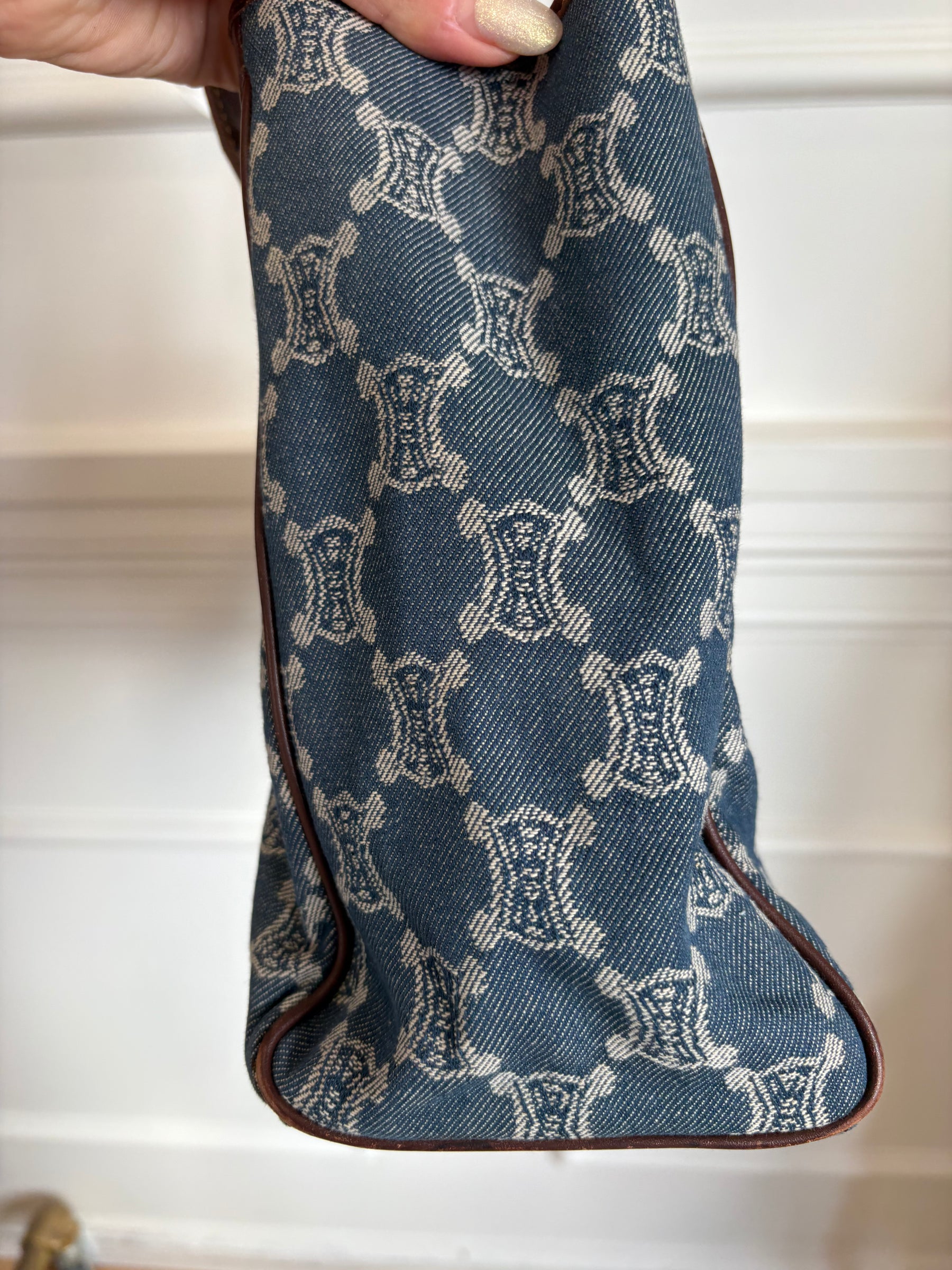 Celine Blue Denim Triomphe Logo Macadam Tote Bag