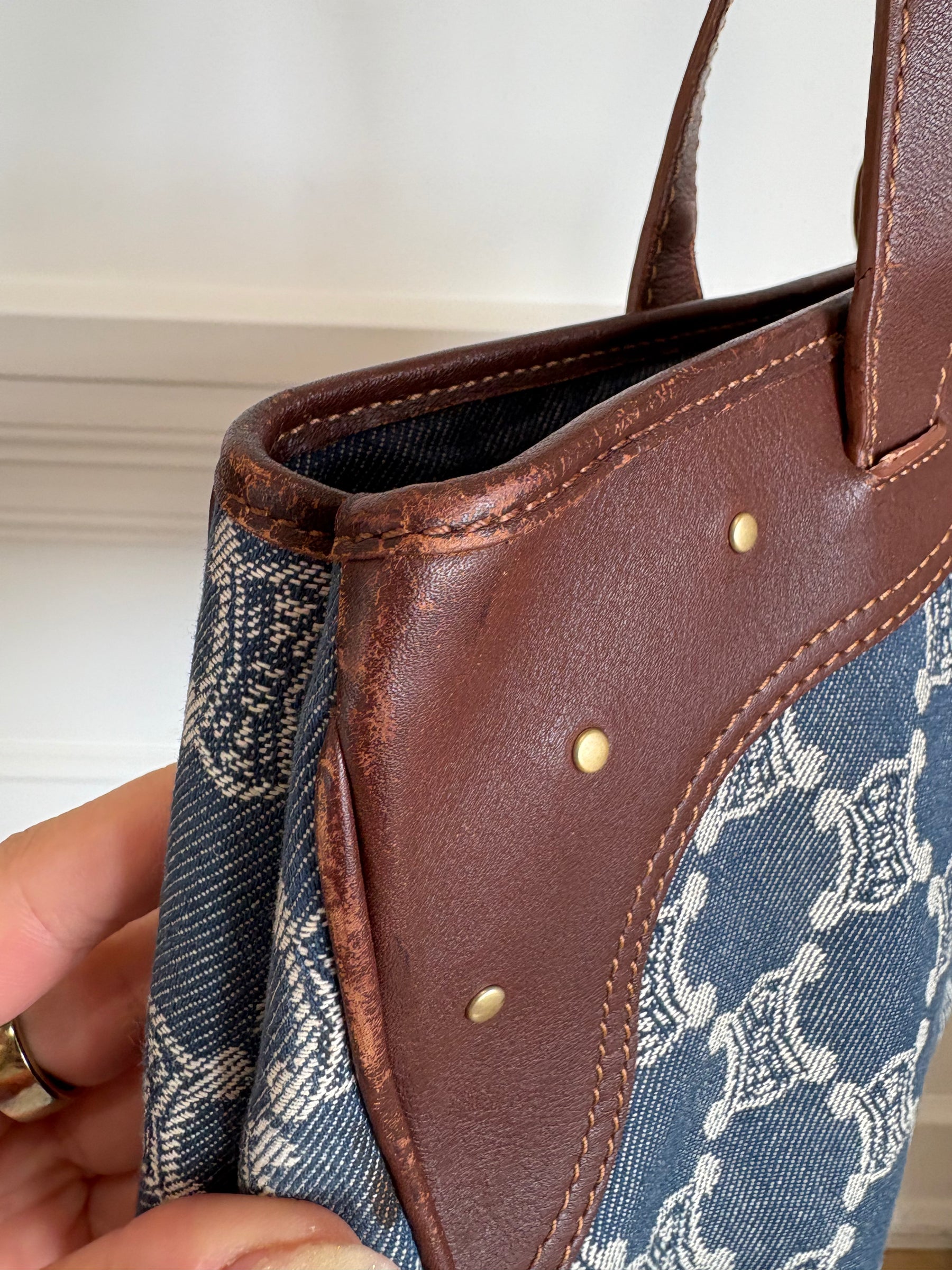 Celine Blue Denim Triomphe Logo Macadam Tote Bag