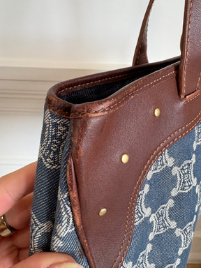Celine Blue Denim Triomphe Logo Macadam Tote Bag
