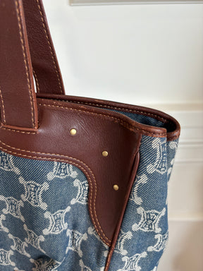 Celine Blue Denim Triomphe Logo Macadam Tote Bag
