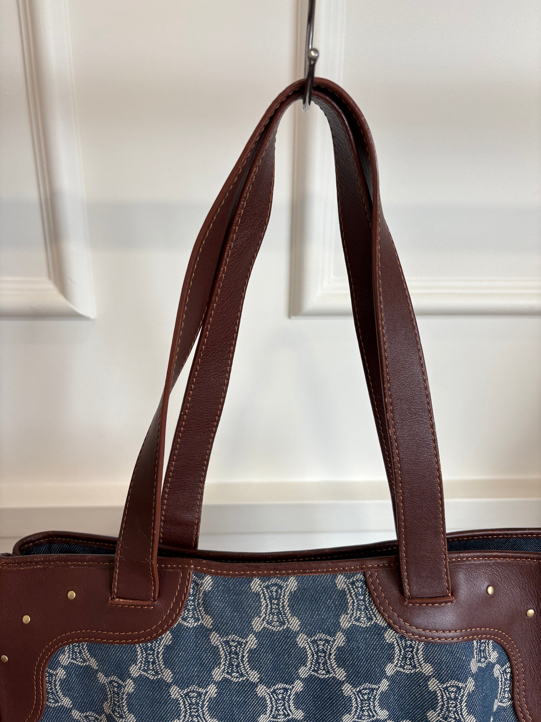 Celine Blue Denim Triomphe Logo Macadam Tote Bag