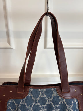 Celine Blue Denim Triomphe Logo Macadam Tote Bag