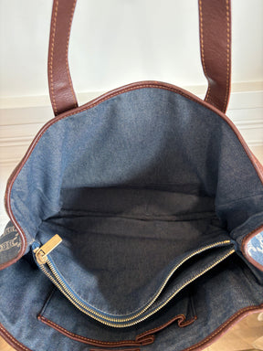 Celine Blue Denim Triomphe Logo Macadam Tote Bag