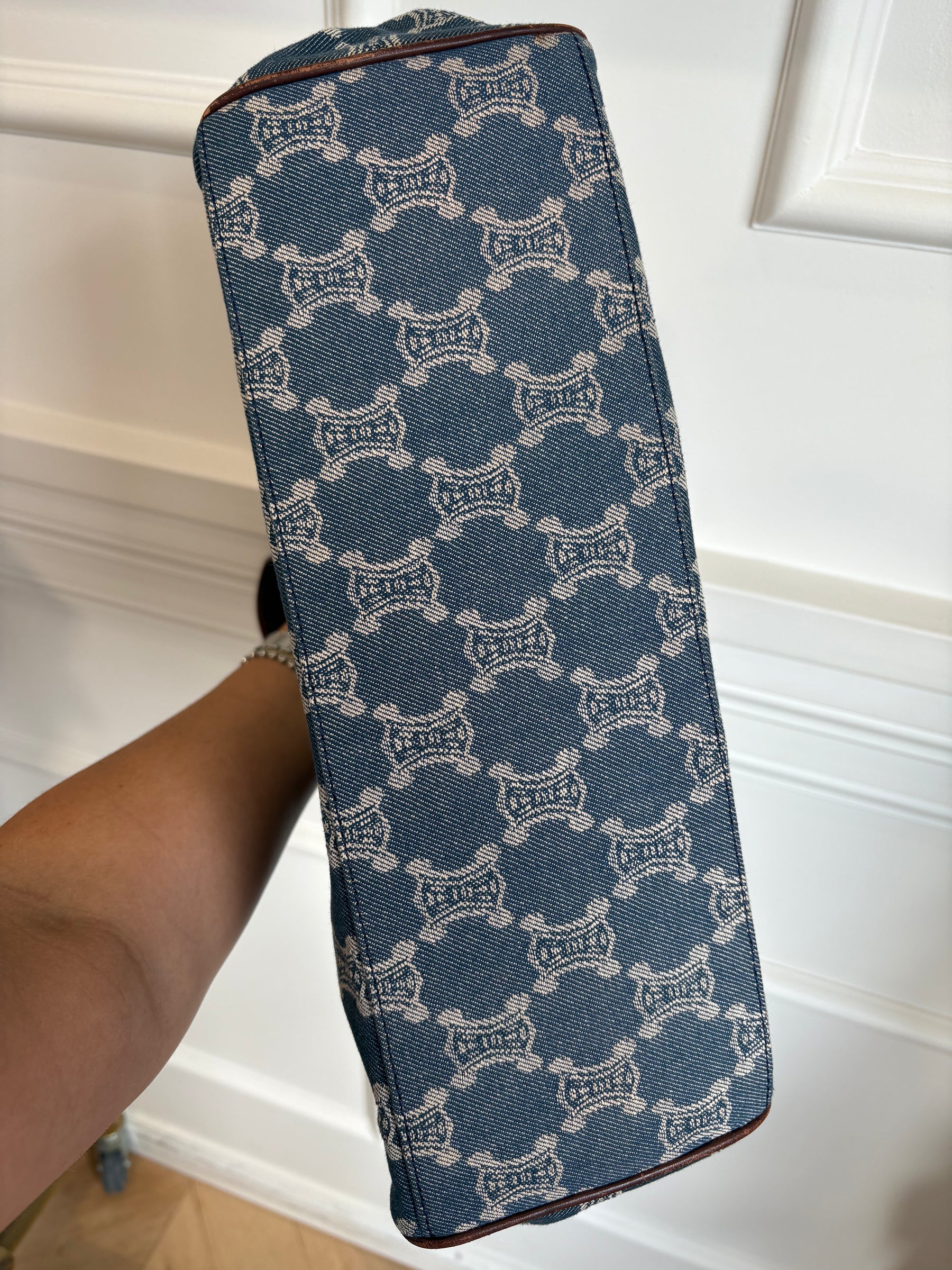 Celine Blue Denim Triomphe Logo Macadam Tote Bag