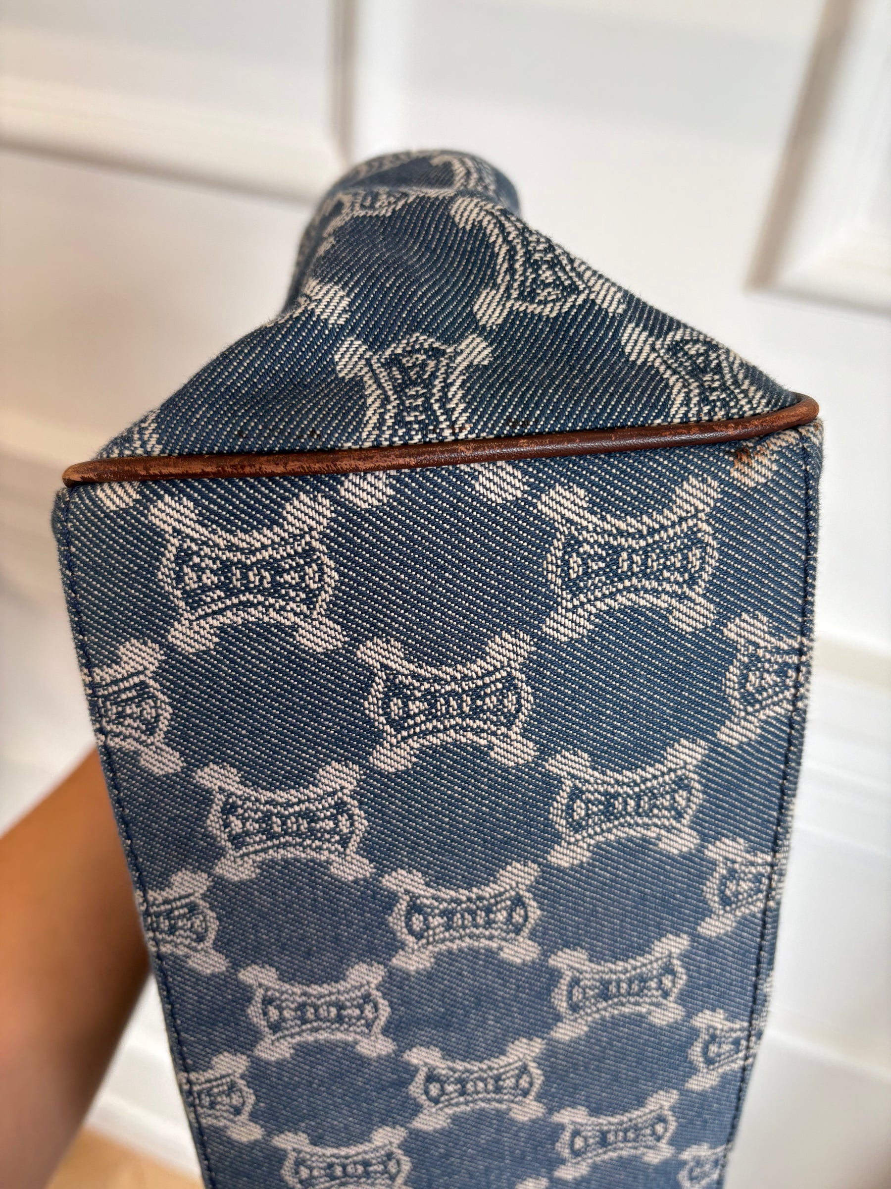 Celine Blue Denim Triomphe Logo Macadam Tote Bag