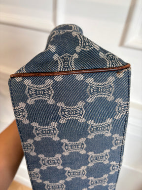 Celine Blue Denim Triomphe Logo Macadam Tote Bag