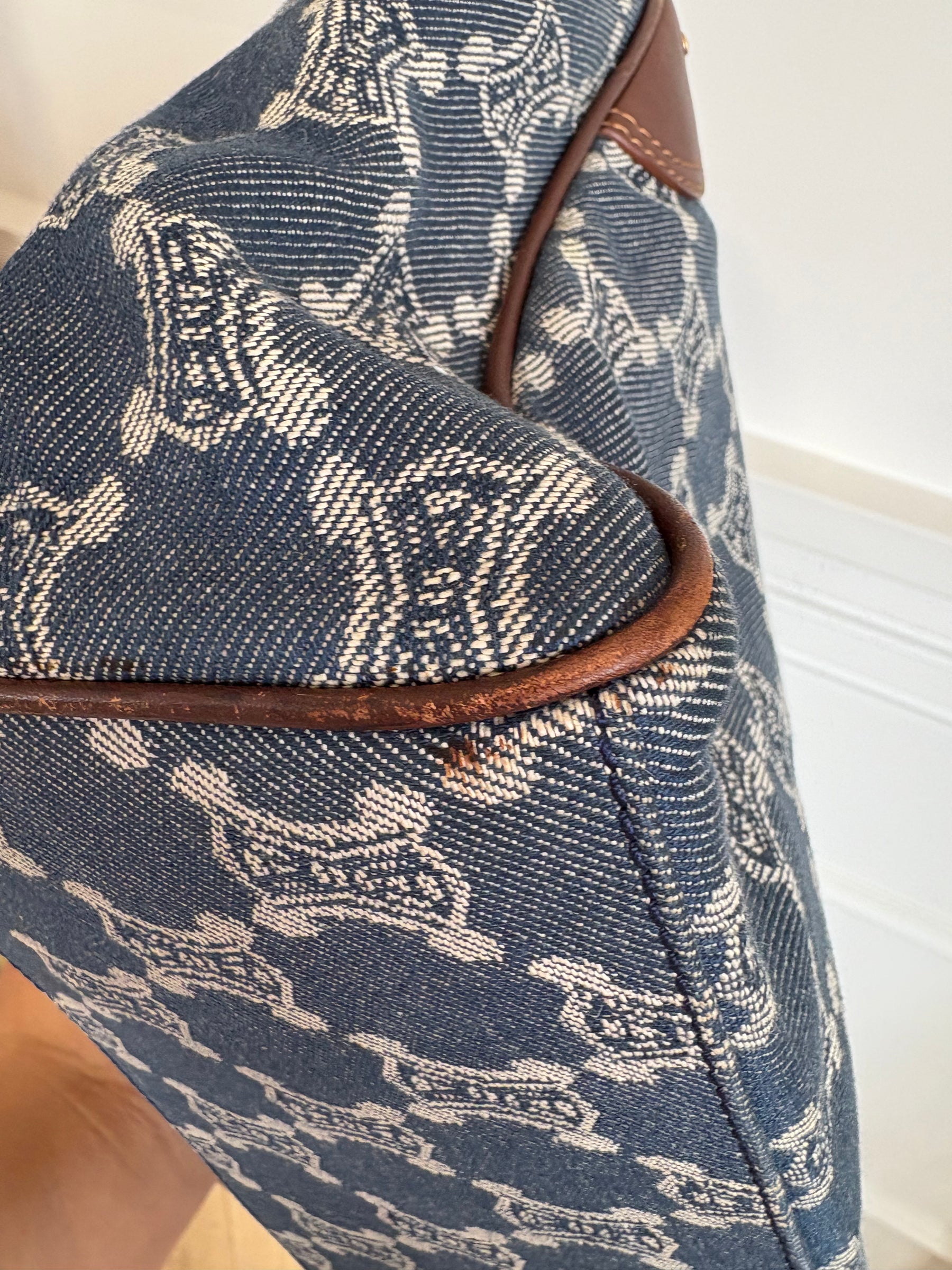 Celine Blue Denim Triomphe Logo Macadam Tote Bag