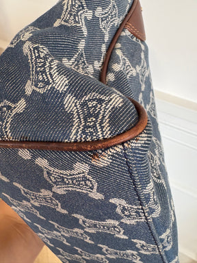 Celine Blue Denim Triomphe Logo Macadam Tote Bag
