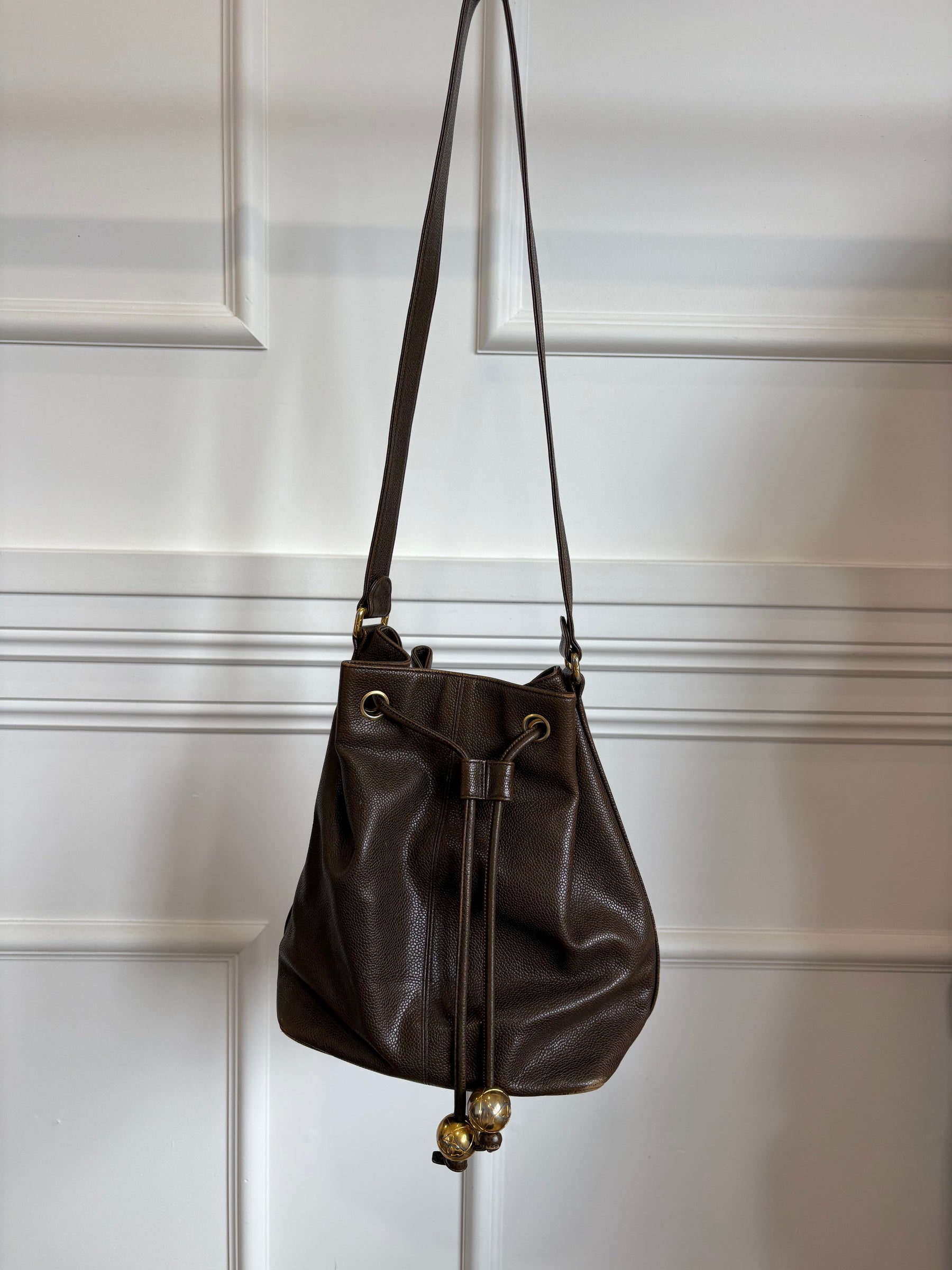 Chanel Chocolate Brown Grained Leather Bucket Bag