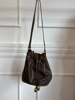 Chanel Chocolate Brown Grained Leather Bucket Bag