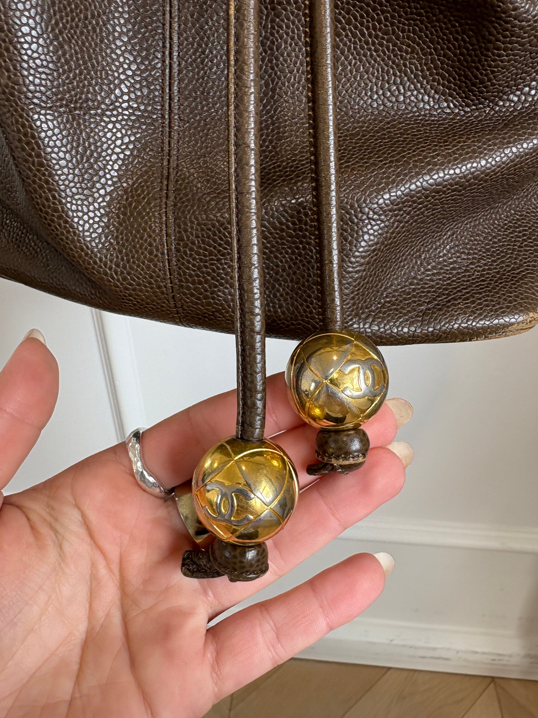 Chanel Chocolate Brown Grained Leather Bucket Bag