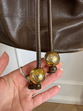 Chanel Chocolate Brown Grained Leather Bucket Bag