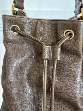 Chanel Chocolate Brown Grained Leather Bucket Bag