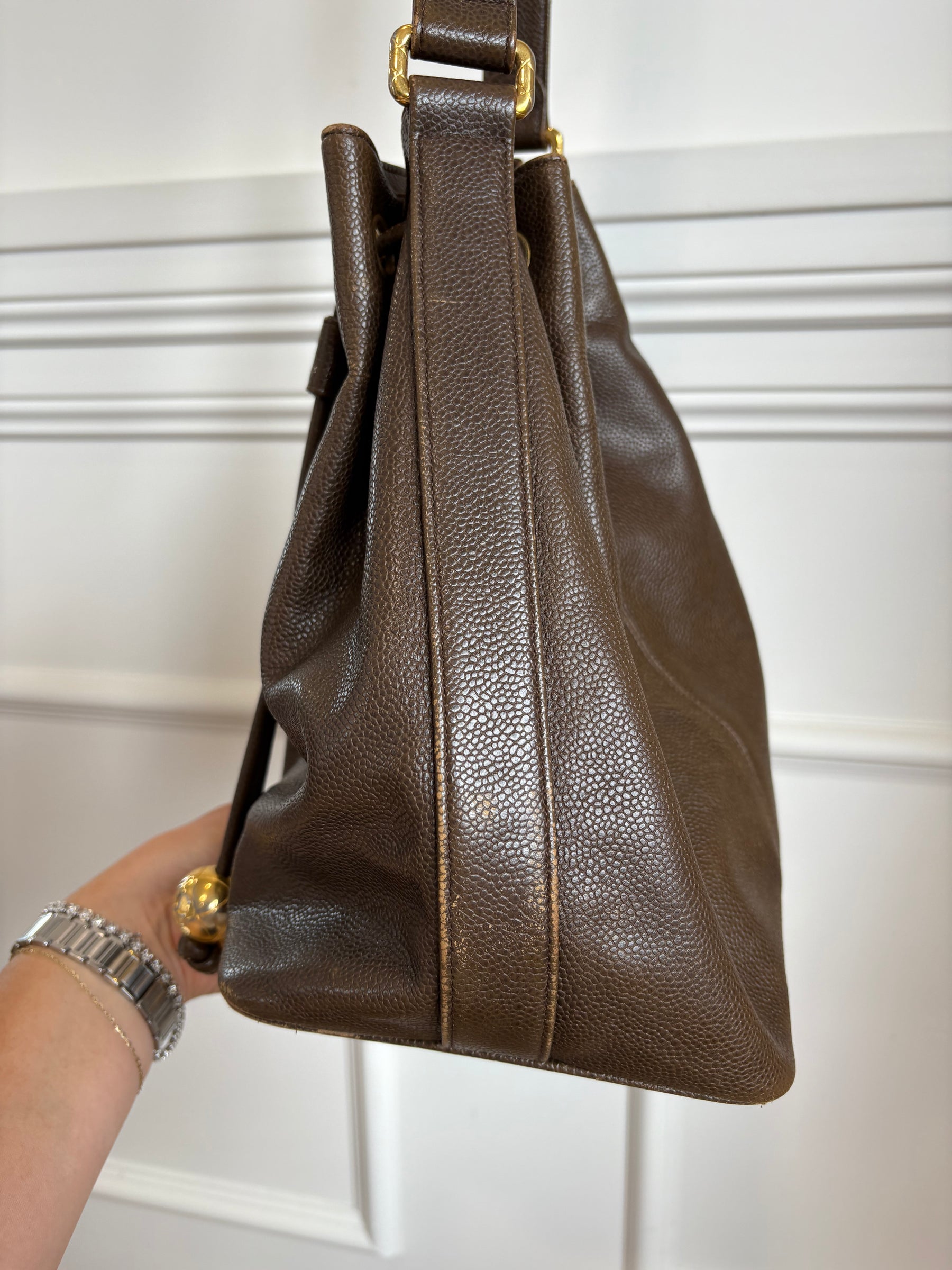 Chanel Chocolate Brown Grained Leather Bucket Bag