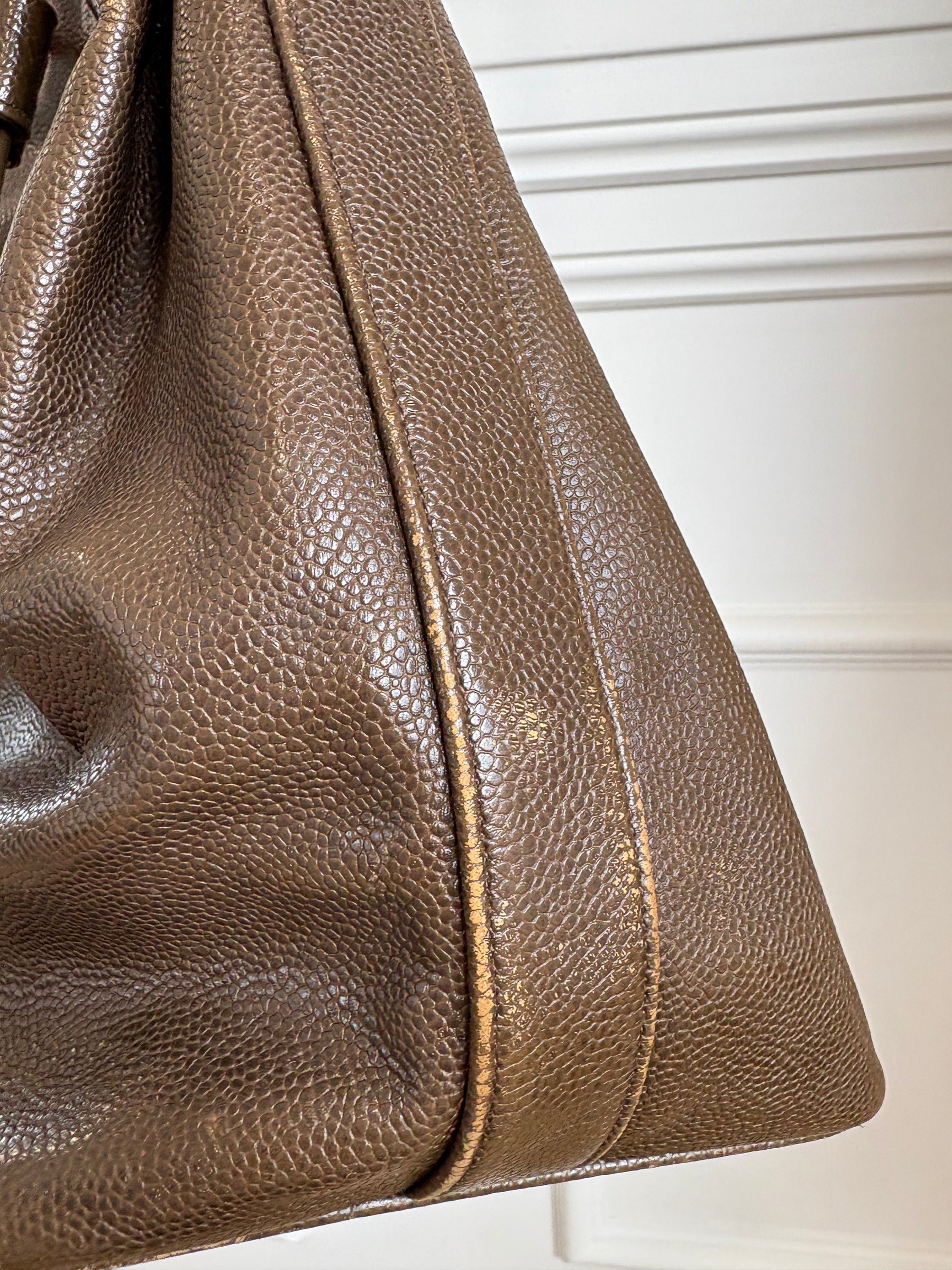 Chanel Chocolate Brown Grained Leather Bucket Bag