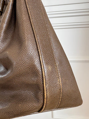 Chanel Chocolate Brown Grained Leather Bucket Bag