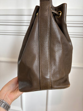 Chanel Chocolate Brown Grained Leather Bucket Bag