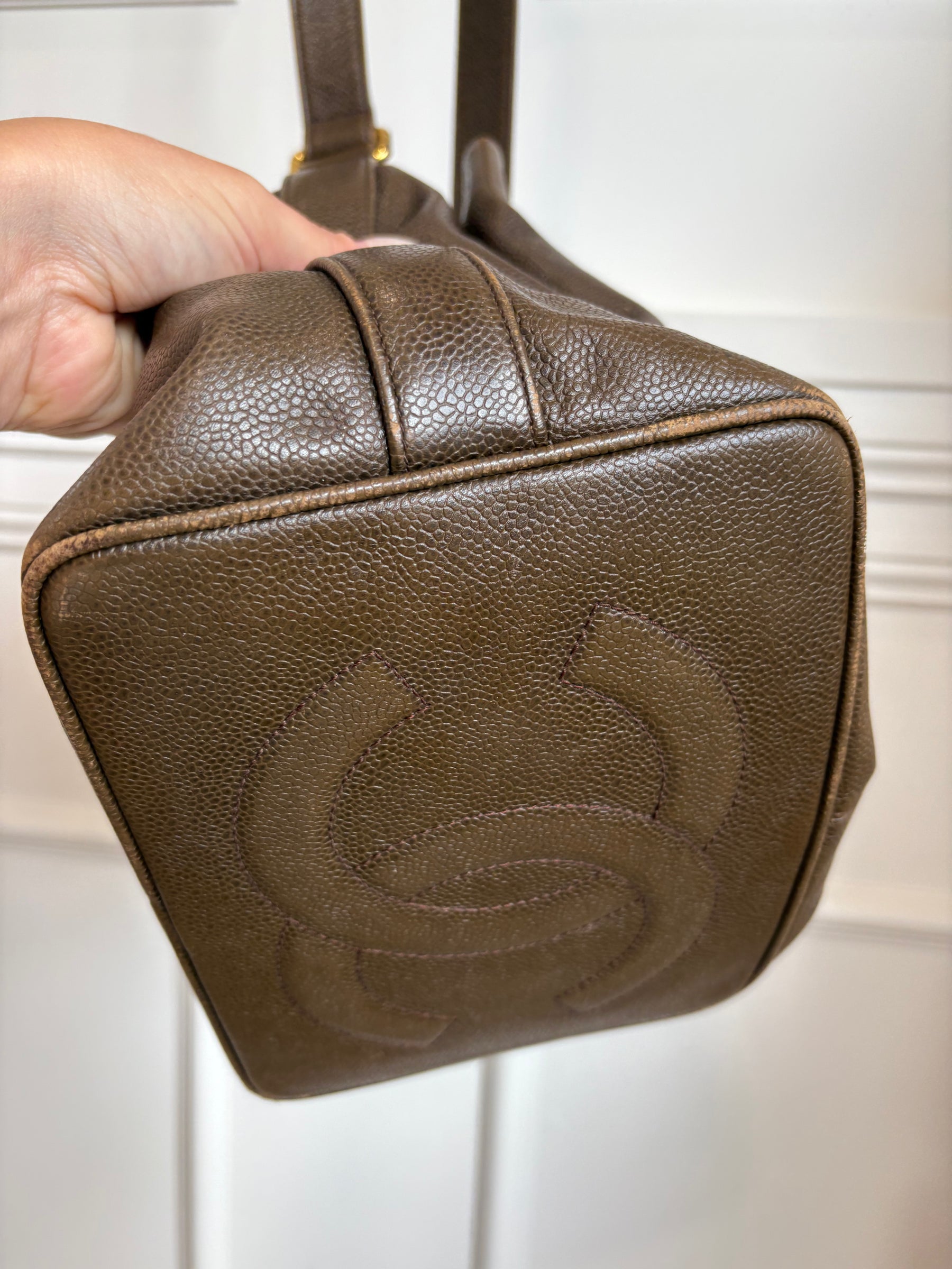 Chanel Chocolate Brown Grained Leather Bucket Bag