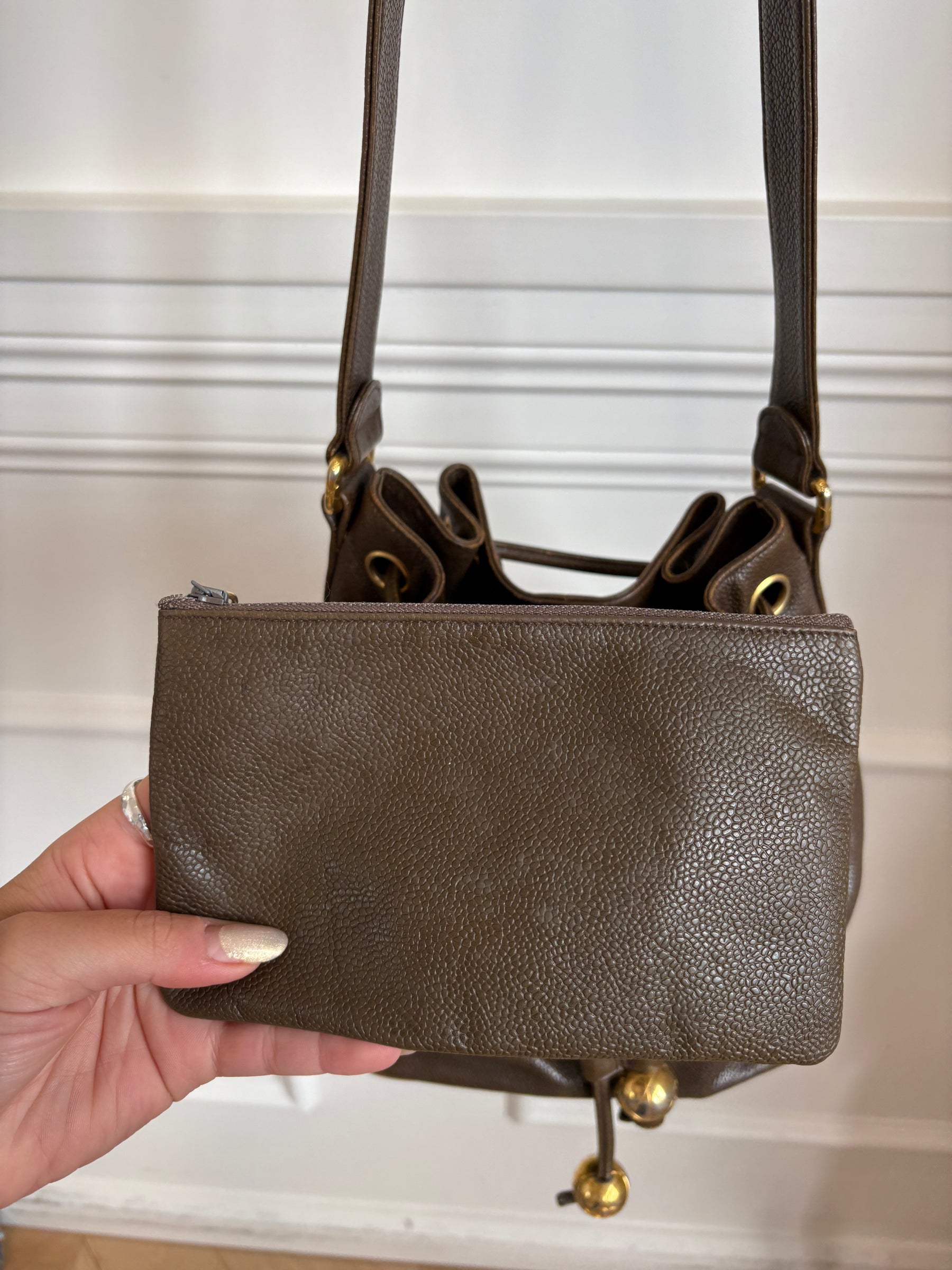 Chanel Chocolate Brown Grained Leather Bucket Bag