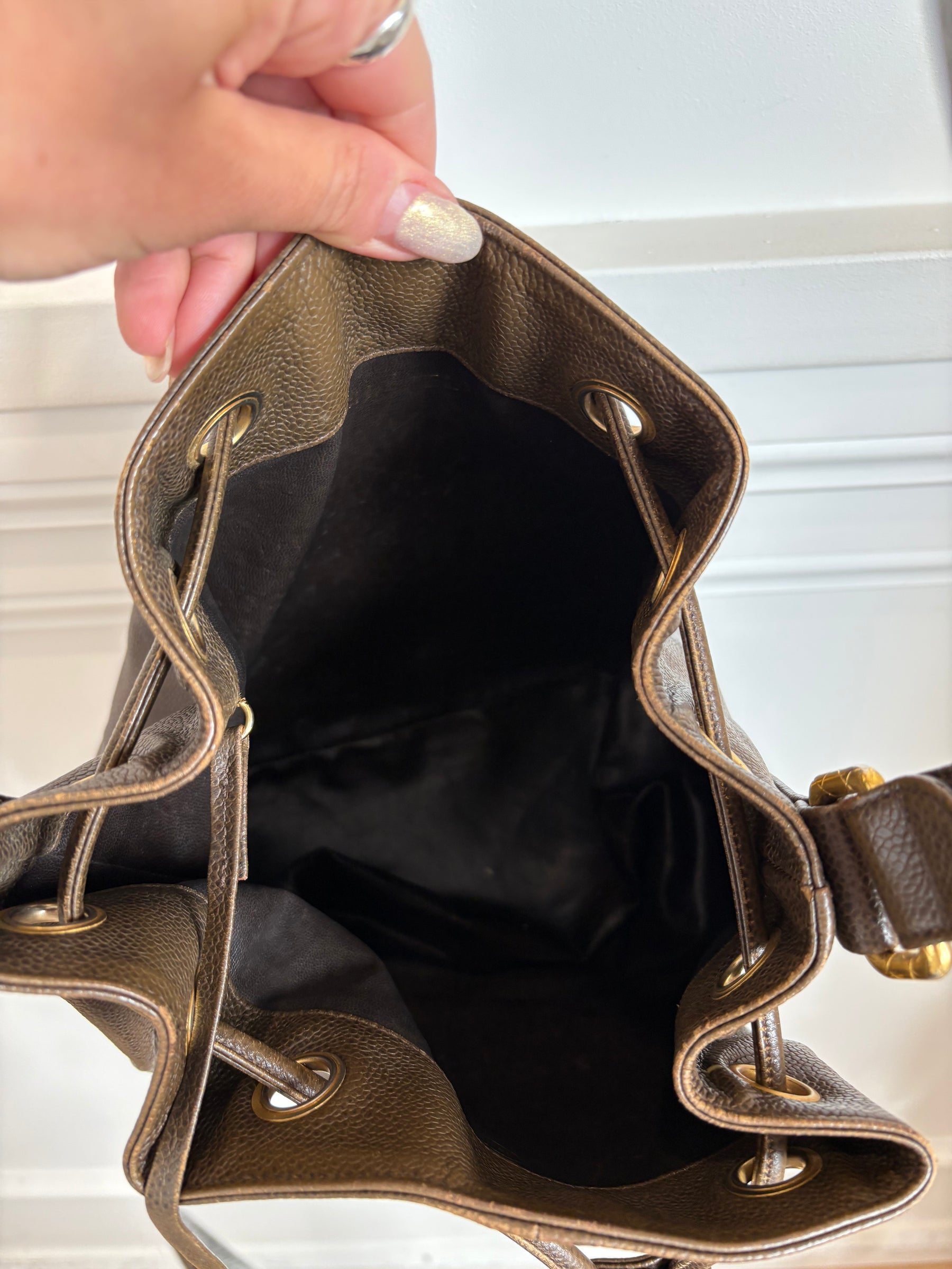 Chanel Chocolate Brown Grained Leather Bucket Bag