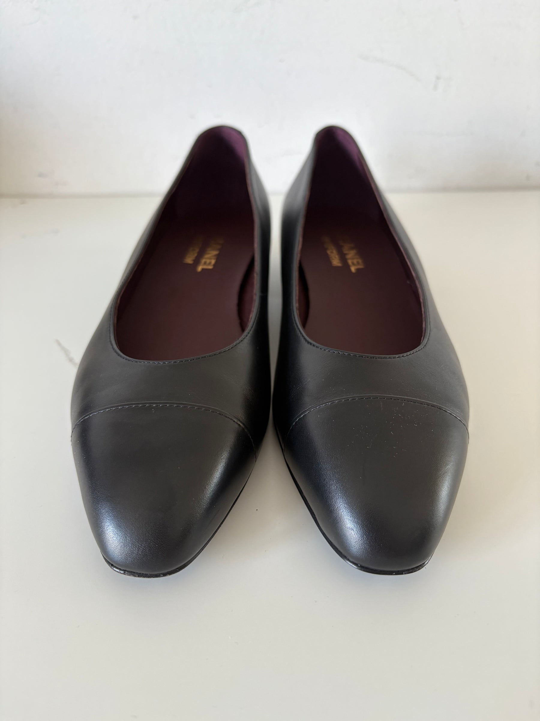 Chanel Uniform Black Leather Ballet Flats, 38