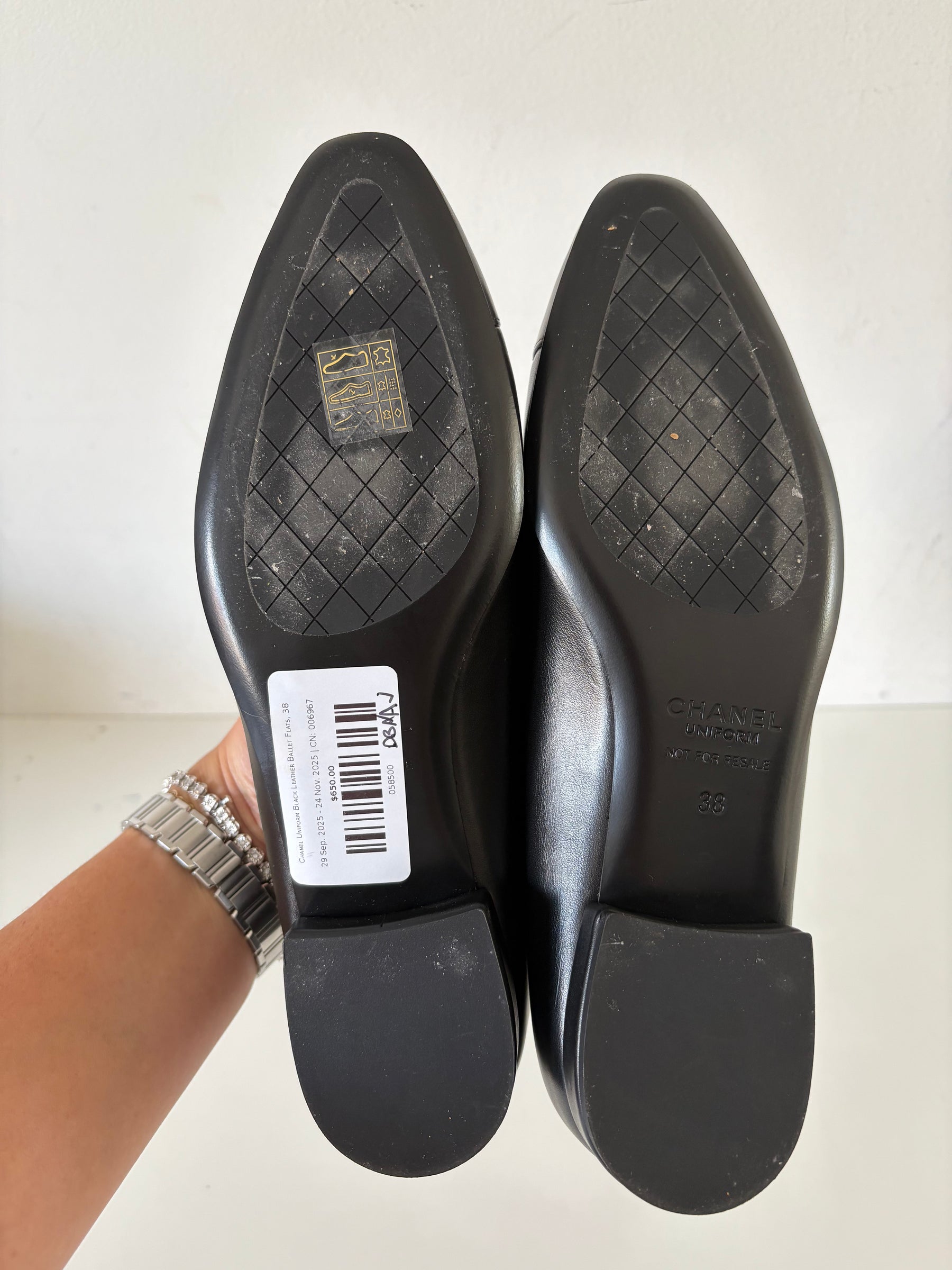 Chanel Uniform Black Leather Ballet Flats, 38