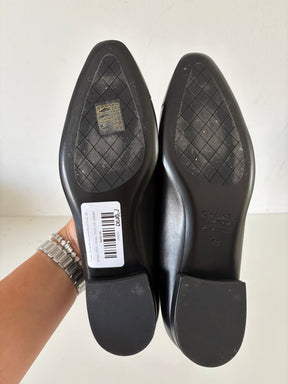 Chanel Uniform Black Leather Ballet Flats, 38