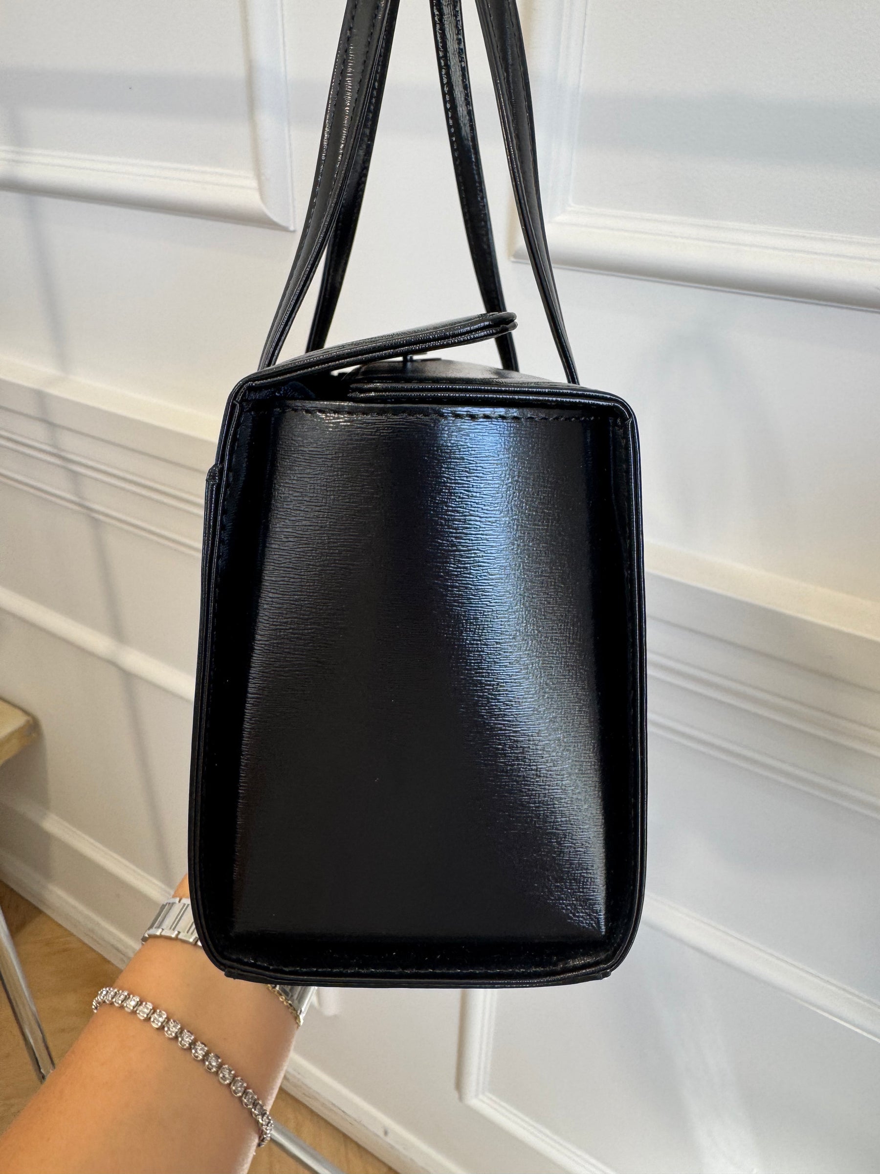 Givenchy Black Leather Top Handle Structured Bag