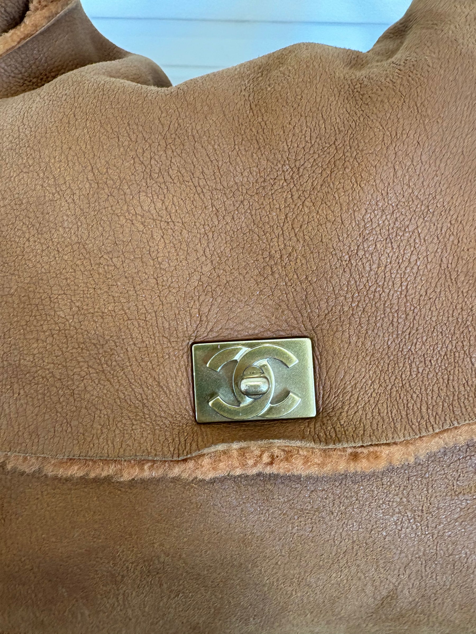 Chanel Tan Nubuck and Shearling Slouchy Flap Bag