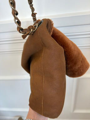 Chanel Tan Nubuck and Shearling Slouchy Flap Bag
