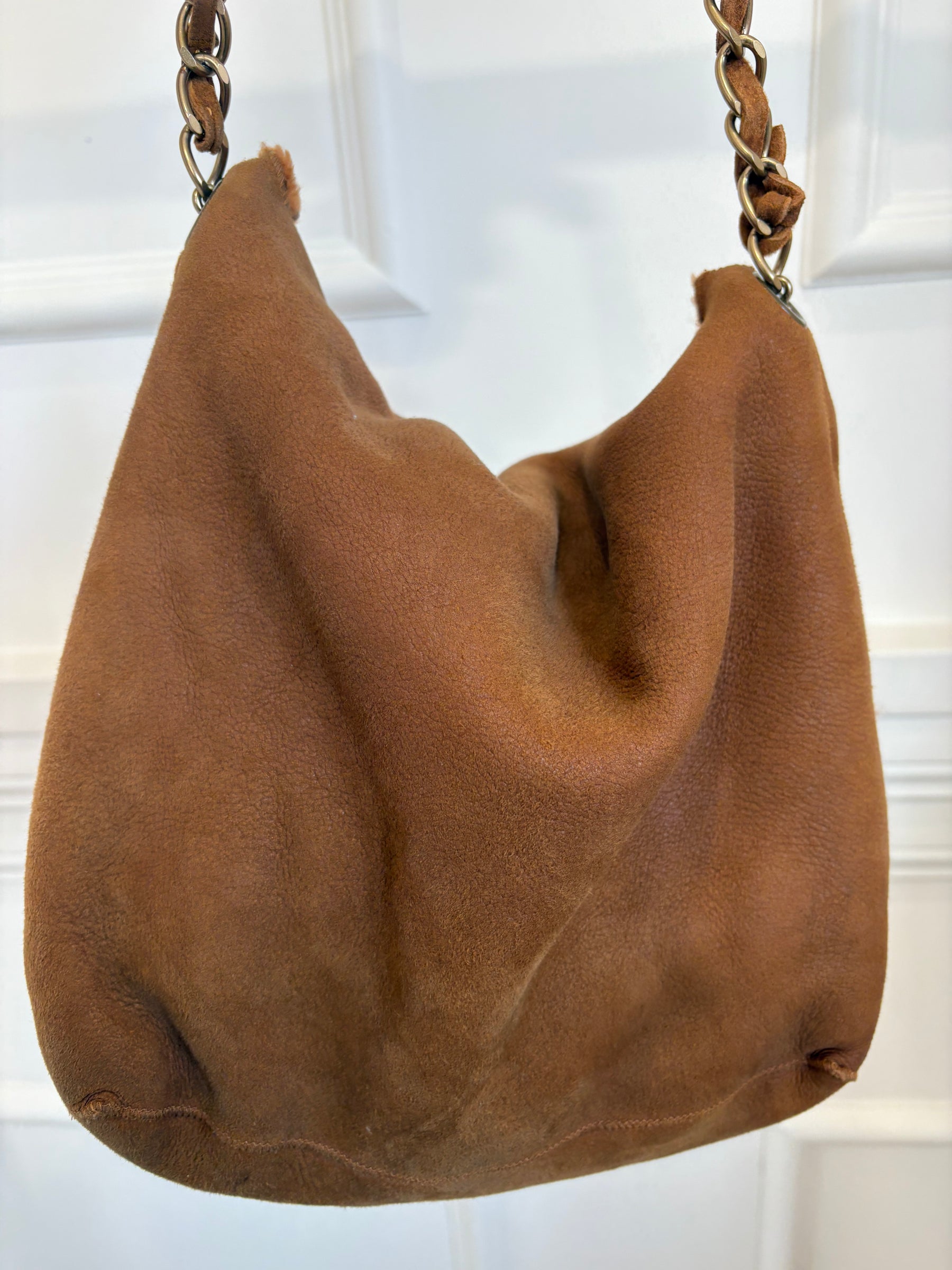 Chanel Tan Nubuck and Shearling Slouchy Flap Bag